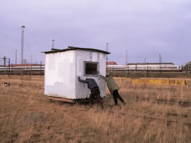 E.B.Itso &amp; Adam,&nbsp;STOLEN HOUSE, 2009. Video still of documentation of performance.