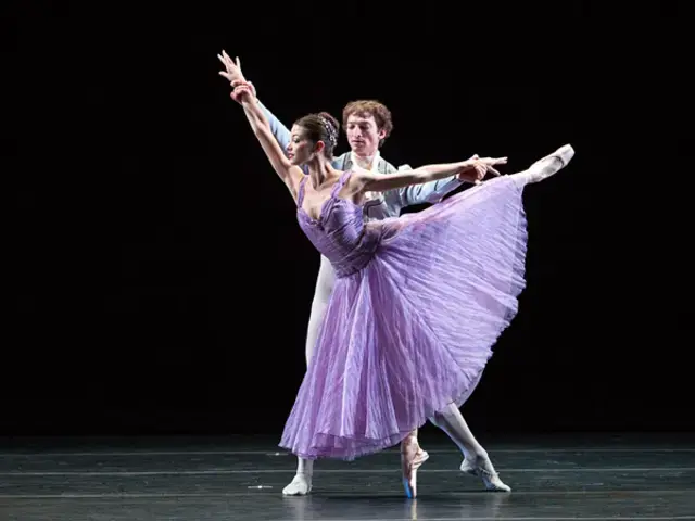 Pennsylvania Ballet soloist Lillian Di Piazza and principal dancer Zachary Hench in Jerome Robbins&rsquo; In the Night. Photo by Alexander Iziliaev.