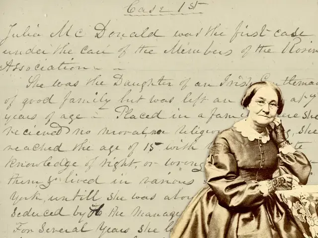 Susan Dreher, composite photograph of Mira Sharpless Townsend over her papers. Courtesy of the Friends Historical Library of Swarthmore College.