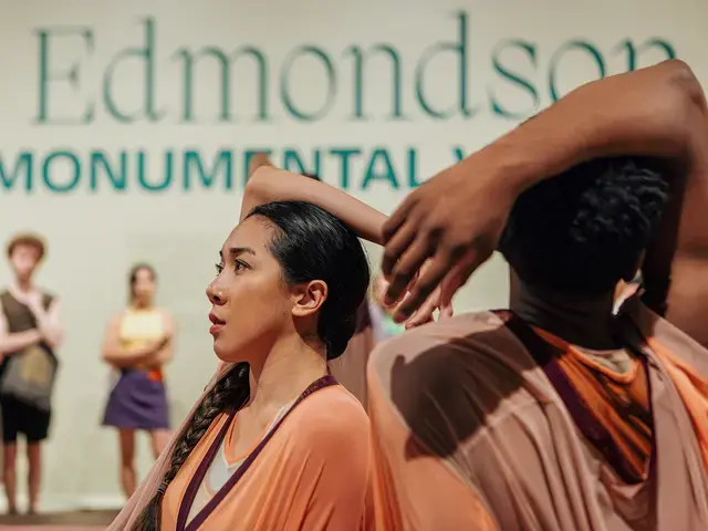 The Barnes Foundation, Returning to Before, performed as part of William Edmondson: A Monumental Vision exhibition, choreographed by Brendan Fernandes. Photo by Daniel Jackson for Embassy: Interactive.