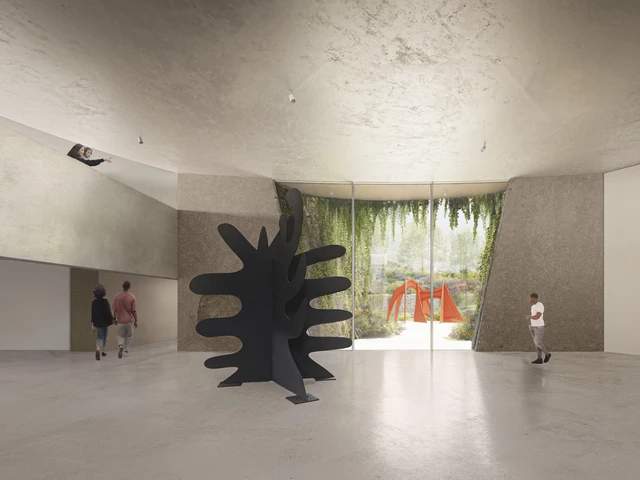 Open gallery rendering, Calder Gardens, 2022. Image courtesy of The Barnes Foundation, Herzog &amp; de Meuron, and Calder Foundation, New York. Photo courtesy of Calder Foundation, New York / Art Resource, New York; photo © Calder Foundation, New York; work by Alexander Calder © Calder Foundation, New York / Artists Rights Society (ARS), New York; rendering © Herzog &amp; de Meuron.