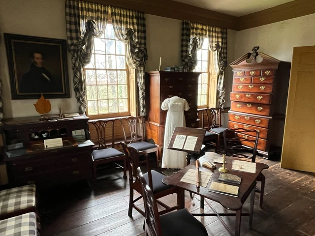 Charles Logan's chest of drawers, exhibited in the Blue Lodging Room, 2024, Stenton. Photo by Dennis Pickeral.