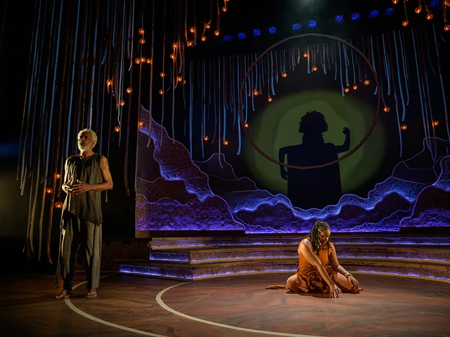 Lindsay Smiling in Inua Ellams’ The Half God of Rainfall, The Wilma Theater, 2025. Photo by Johanna Austin.