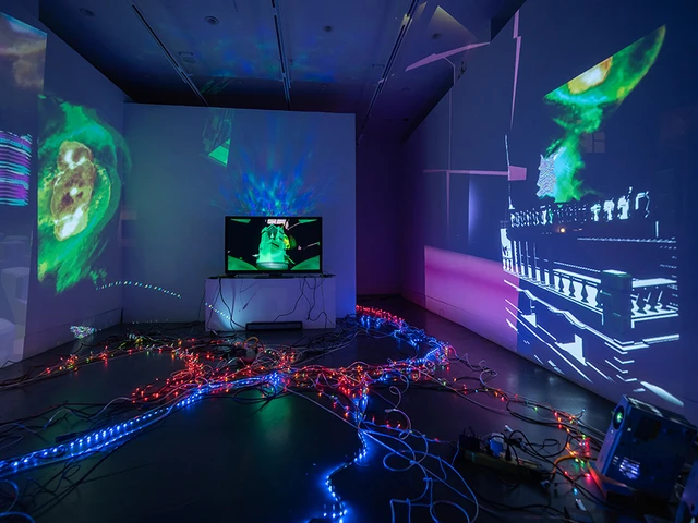 Leonard Pearlstein Gallery's 2025 project grant will feature the work of installation artist Tabitha Nikolai, pictured here at the Liquid Dungeon Byproduct group exhibition, Holding Contemporary, Portland, OR, October 2020. Photo by Mario Gallucci.