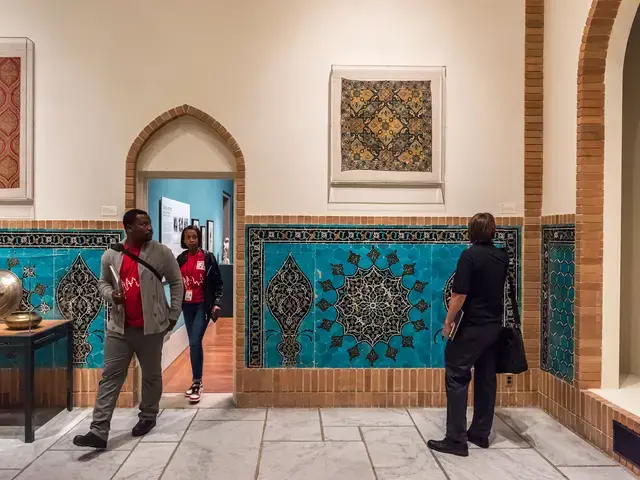 Mosaics and woven textiles capture the attention of visitors wandering in the Safavid Court. Photo courtesy of Philadelphia Museum of Art.
