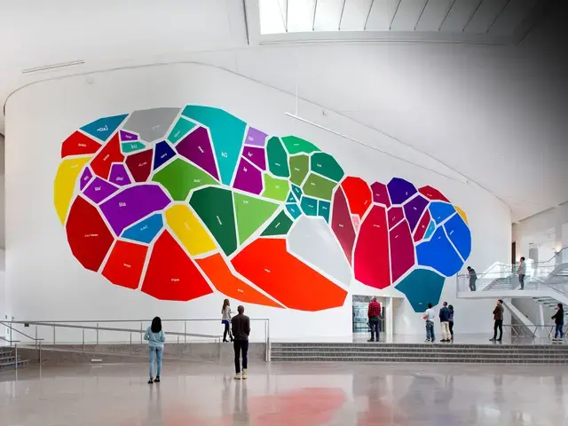 Mariam Ghani, installation view of The Garden of Forked Tongues, acrylic goauche, 100&prime; x 30&prime;, Queens Museum of Art, 2016. Photo by Hai Zhang, courtesy of the artist.