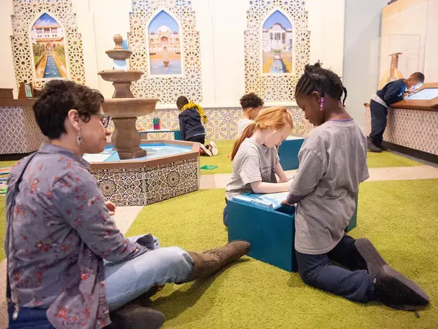 Please Touch Museum, America to Zanzibar, exhibit courtyard and fountain filled with visitors’ shared wishes for the world. Photo courtesy of the Please Touch Museum.