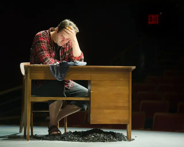 Alex Torra in Pig Iron Theatre Company&#39;s Zero Cost House&nbsp;by Toshiki Okada. Photo by Jacques-Jean Tiziou.