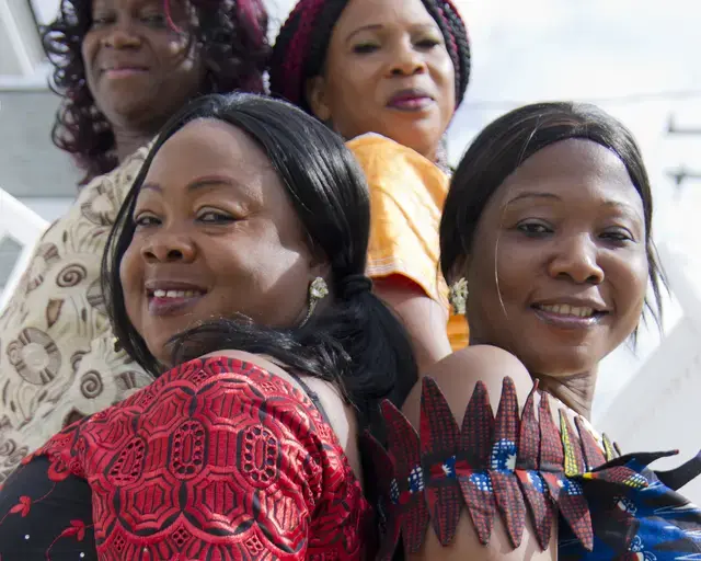 Liberian Women&#39;s CHORUS FOR CHANGE: Fatu Gayflor, Marie Nyenabo, Zaye Tete, and Tokay Tomah, 2013. Photo by Anna Mule, courtesy of the Philadelphia Folklore Project.