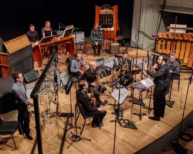 PRISM Quartet performs with the Partch ensemble in a Color Theory&nbsp;concert in June 2016. Photo by Scott Friedlander, courtesy of PRISM Quartet.