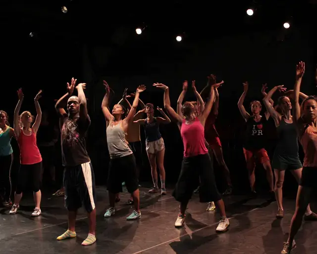 Dancers rehearsing J-Sette with LaKendrick Davis and Donte Beacham. Image courtesy of idiosynCrazy productions.