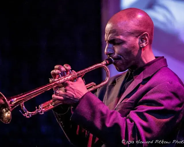 Trumpeter Duane Eubanks performing Dizzy Gillespie at Jazz Bridge&rsquo;s Last Call at the Downbeat, 2013. Photo by Howard Pitkow.