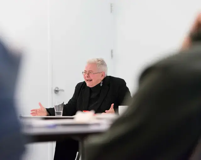 Paula Vogel speaks to a group of constituents at The Pew Center for Arts &amp; Heritage on January 22, 2012. Photo by Jaime Alvarez.