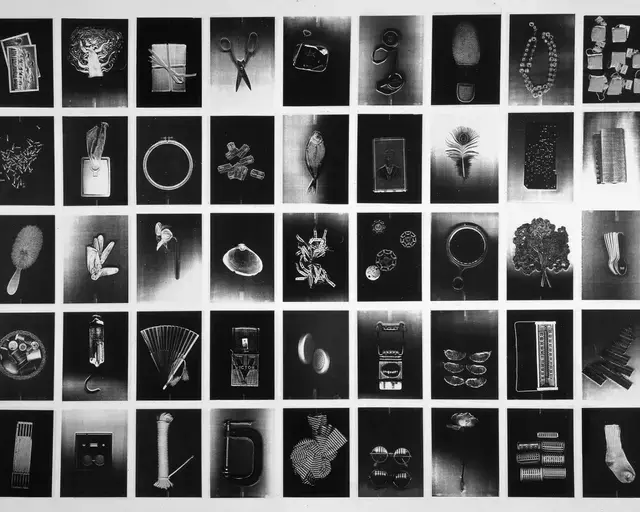 Pati Hill, Alphabet of Common Objects, c. 1975-79, 45 black and white copier prints, each 11&rdquo; x 8.5,&Prime; part of Arcadia University Art Gallery&#39;s 2015 exhibition Pati Hill: Photocopier. Courtesy Estate of Pati Hill and Arcadia.