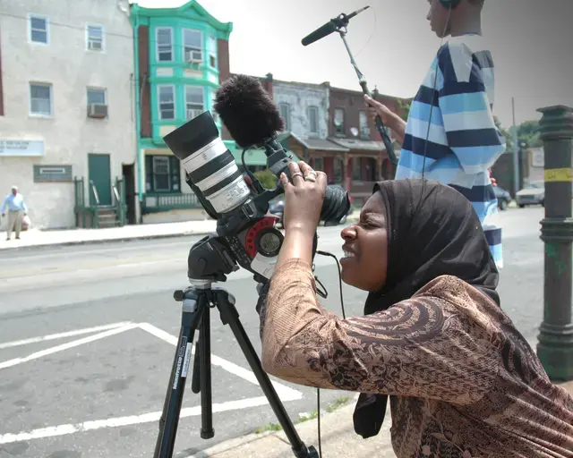 Equipment training with Lajnah Ima&#39;illah in July 2013. Photo courtesy of Scribe Video Center.