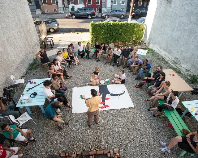 Playgrounds for Useful Knowledge&nbsp;Neighborhood Convening, June 29, 2015. 632 Jackson Street. Photo by Steve Weinik. Courtesy of the City of Philadelphia Mural Arts Program.