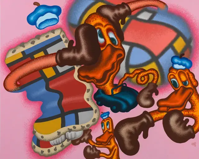 Peter Saul, Mondrian Duck, 60&rdquo; by 72&rdquo;, acrylic/canvas, 2015. &copy; Peter Saul. Courtesy of Mary Boone Gallery, New York.&lt;br /&gt;&nbsp;