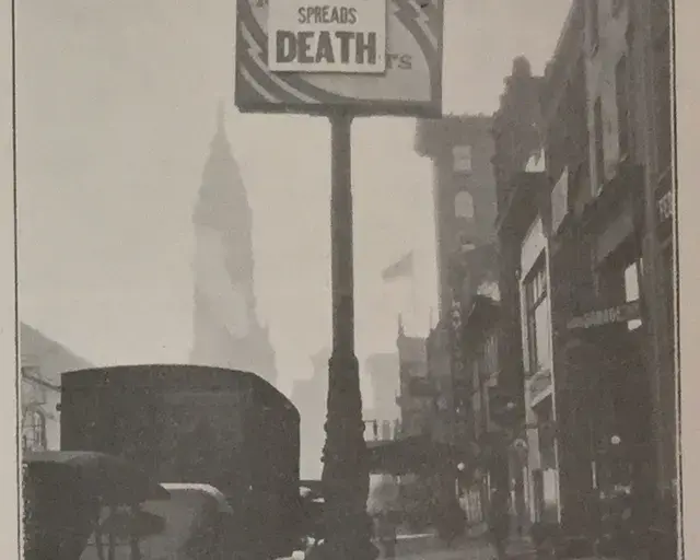 "Spit Spreads Death: The Influenza Pandemic of 1918-19 in Philadephia," Spit Spreads Death&nbsp;sign, 1918, Collection of Temple University Libraries. Photo courtesy of The College of Physicians/Mütter Museum.