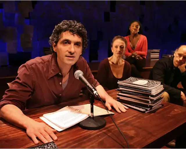 Ain Gordon, Kathleen Chalfant, Hazelle Goodman, and Frank Wood in Spalding Gray: Stories Left to Tell. Photo by Sara Krulwich, courtesy of the New York Times.