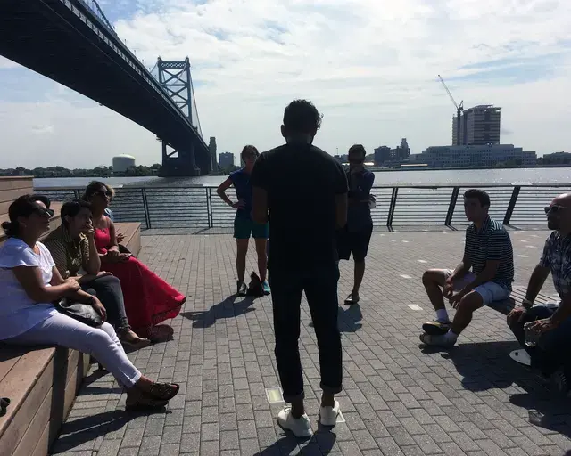 Imran Siddiquee leads a walking tour of historic Philadelphia. Photo courtesy of South Asian American Digital Archive.