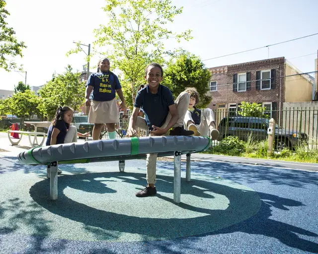 Schoolyard at Edwin M Stanton School, renovated by The Trust for Public Land in 2018. Photo by Jenna Stamm.&nbsp;