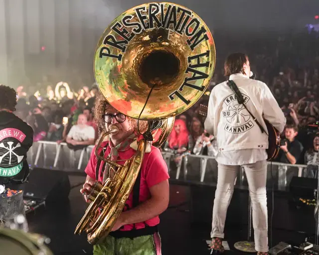 Preservation Hall Jazz Band with Krewe du Kanaval, 2020, New Orleans, Louisiana. Photo by Erika Goldring/Getty Images.&nbsp;