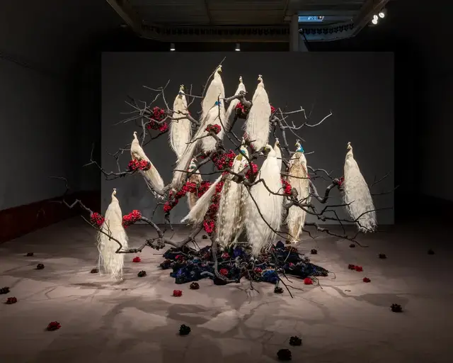 Petah Coyne, Untitled #1383 (Sisters—Two Trees), 2013-2023, part of the exhibition Rising Sun: Artists in an Uncertain America, Pennsylvania Academy of the Fine Arts (PAFA), Philadelphia, PA. Photo courtesy of PAFA.