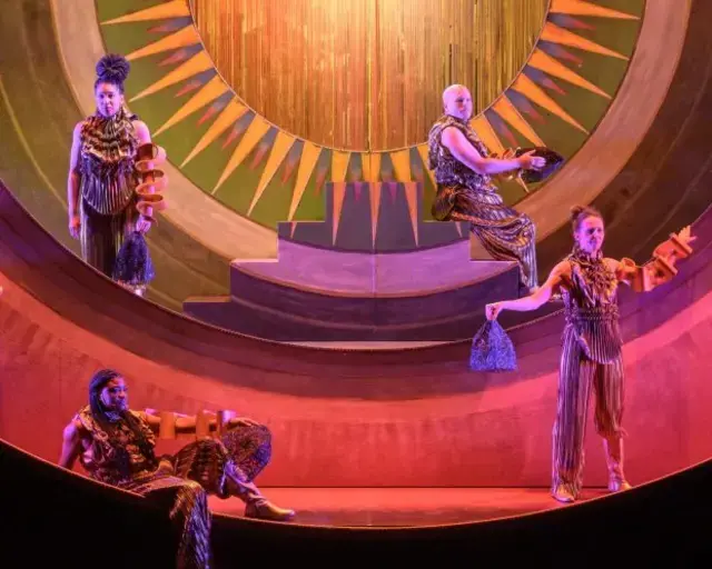 The Wilma Theater, HILMA, 2024. Pictured from left to right: Sarah Gliko, J. Moliere, Pew Fellow Brett Ashley Robinson, Evan Spigelman, and Kristen Sieh. Photo by Johanna Austin.