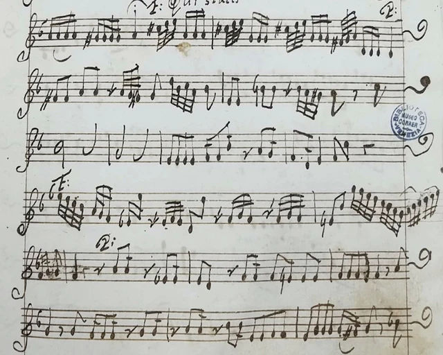 Violin manuscript pages of Ecce nunc&nbsp;by Agata. Image courtesy of Tempesta di Mare.