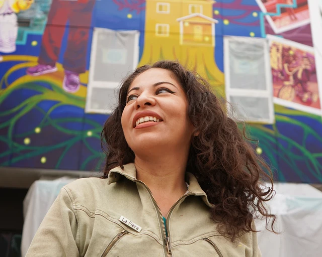 Michelle Angela Ortiz, Together We Bloom mural, 2022, Portland, Oregon. Photo by Oliver Casillas.