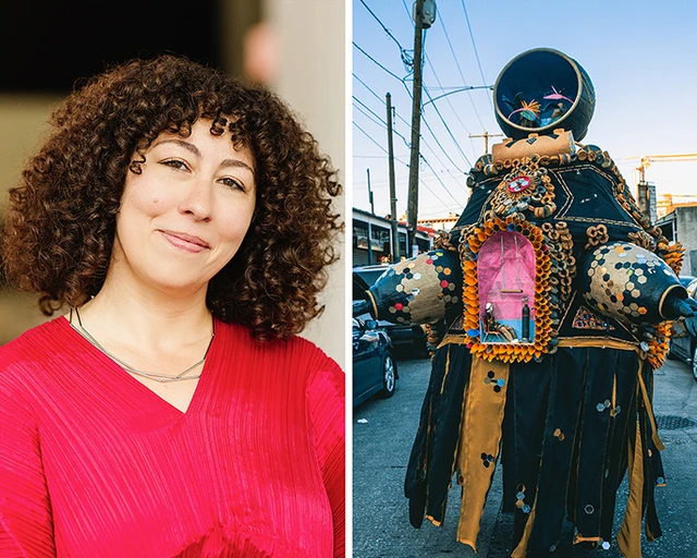 Christina Vassallo, Pew Center for Arts & Heritage executive director; Pew Fellow José Ortiz-Pagán; A performance at Monument Lab's Declaration House.