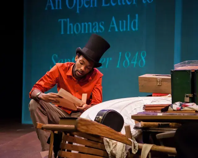 Reconstruction and the Fourteenth Amendment Project workshop, Brandon Pierce reads the words of Frederick Douglass from a letter to Thomas Auld, his former master, 1848. Photo by Daniel Kontz.