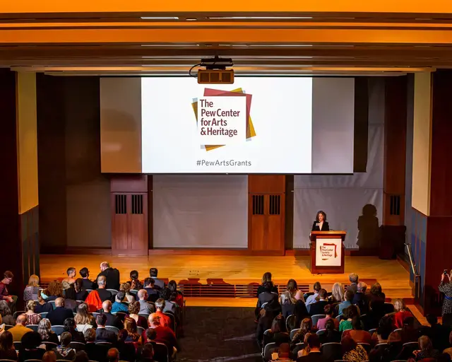 The Pew Center for Arts &amp; Heritage executive director Paula Marincola announces the Center's 2019 grantees. Photo by Ashley Smith of Wide Eyed Studios.