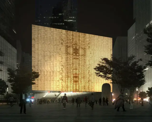 Night render of The Ronald O. Perelman Center for Performing Arts at the World Trade Center &copy; LUXIGON.