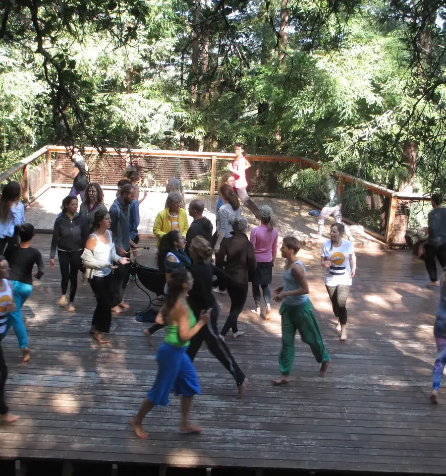 Anna Halprin teaching Planetary Dance&nbsp;to Tamalpa Institute students, May 2015. Photo &copy; Sue Heinemann.