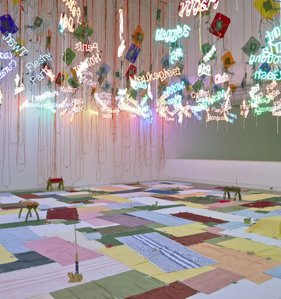 Jason Rhoades, UNTITLED (FROM MY MEDINAH: IN PURSUIT OF MY ERMITAGE&hellip;), 2004, installation view, Institute of Contemporary Art, University of Pennsylvania. Photo: Aaron Igler/Greenhouse Media.