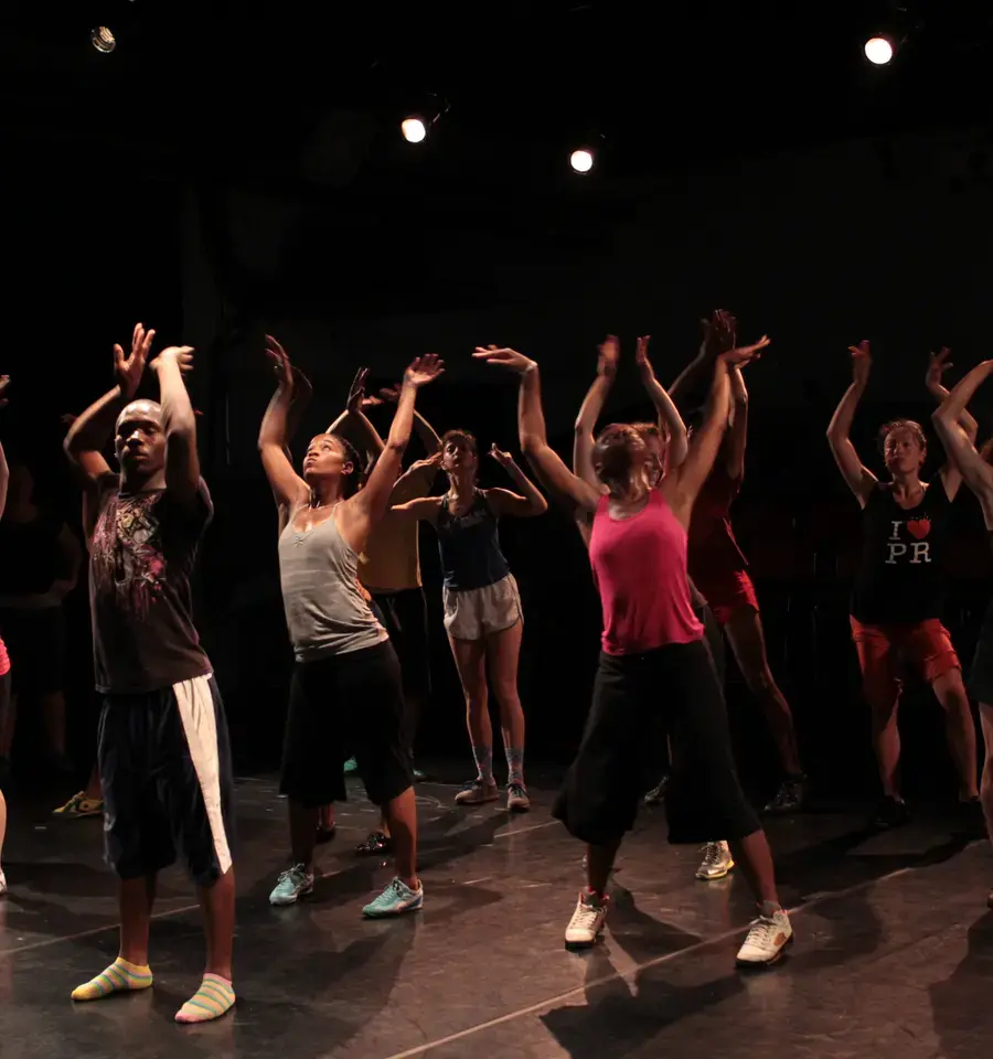 Dancers rehearsing J-Sette with LaKendrick Davis and Donte Beacham. Image courtesy of idiosynCrazy productions.