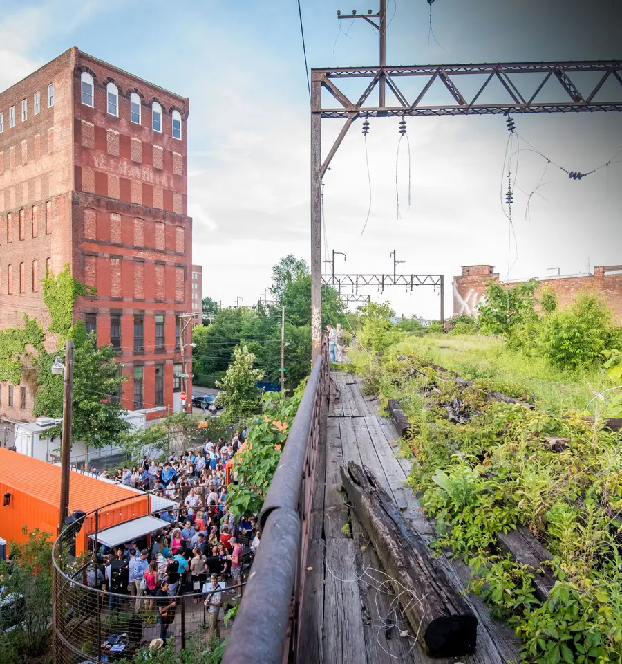 An overhead view of the PHS Pop Up Garden at the Viaduct Rail Park. Photo by Rob Cardillo.