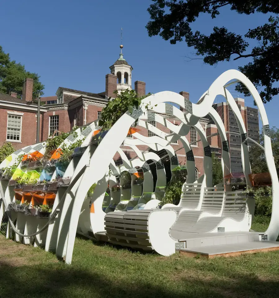 The Greenhouse Projects&nbsp;installation at the American Philosophical Society Museum, designed by architect and 2010 Pew Fellow Jenny Sabin. Photo courtesy of the American Philosophical Society Museum.