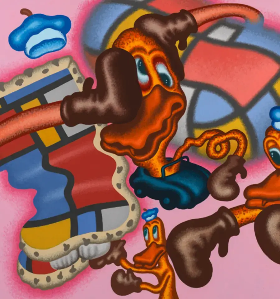 Peter Saul, Mondrian Duck, 60&rdquo; by 72&rdquo;, acrylic/canvas, 2015. &copy; Peter Saul. Courtesy of Mary Boone Gallery, New York.&lt;br /&gt;&nbsp;