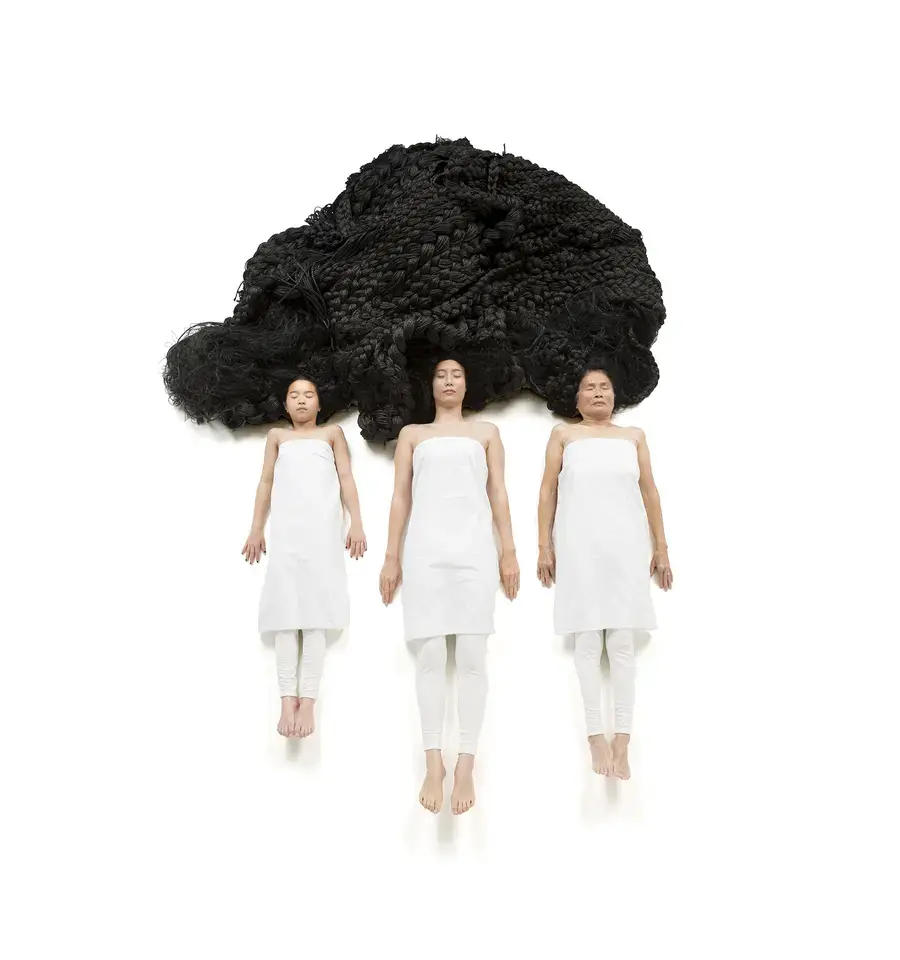 Yuni Kim Lang, Comfort Hair—Woven Identity I, 2013, polypropylene rope, 80" x 100". Photo by Tim Thayer, courtesy of the artist.