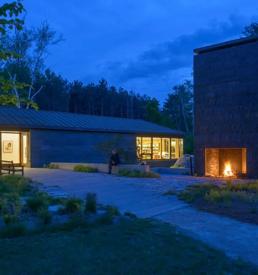 MacDowell Library at night. Joanna Eldredge Morrissey photo, courtesy of MacDowell.